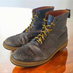 Mr. B's Men's Brogue Style Navy Blue Leather Boots